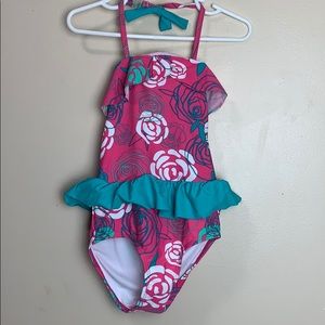 Girls 2T wave zone one piece pink & aqua w/ ruffle